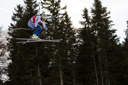 Val Gardena, Italy 19 December 2014.  Glebov Alexander (Rus) competing in the Audi Fis Alpine Skiing World Cup Men's Downhill Race on the Saslong Course in the dolomite mountain rangのeditorial素材