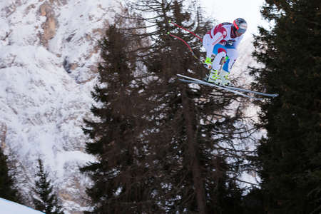 Val Gardena, Italy 19 December 2014. Feuz Beat  (Sui) competing in the Audi Fis Alpine Skiing World Cup Men's Downhill Race on the Saslong Course in the dolomite mountain range.のeditorial素材