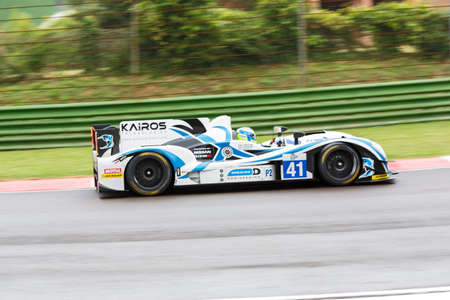 Imola, Italy May 16, 2015: Gibson 015S Nissan of Greaves Motorsport Team, driven by Johnny Mowlem in action During The European Le Mans Series - 4 Hours of Imola Autodromo Dino Ferrari Enzo on May 16, 2015 in Imola, Italy.のeditorial素材