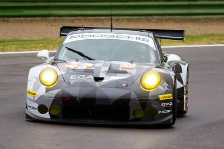 Imola, Italy May 16, 2015: Porsche 911 RSR of Proton COMPETITION Team, driven by Richard Lietz - Marco Mapelli - Christian Ried in action During The European Le Mans Series - 4 Hours of Imola Autodromo Dino Ferrari Enzo on May 16, 2015 Imola, Italy.のeditorial素材