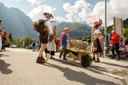 Falcade, Belluno, Italy - September 26, 2015: Se Desmonteghea a great party in Falcade for the livestock returning from the highland pasturesのeditorial素材