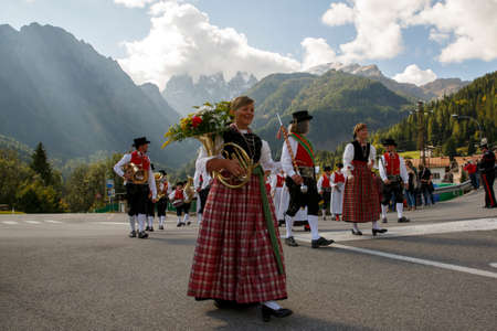 Falcade, Belluno, Italy - September 26, 2015: Se Desmonteghea a great party in Falcade for the livestock returning from the highland pasturesのeditorial素材