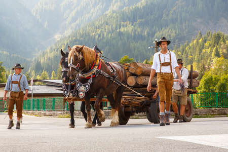 Falcade, Belluno, Italy - September 26, 2015: Se Desmonteghea a great party in Falcade for the livestock returning from the highland pasturesのeditorial素材