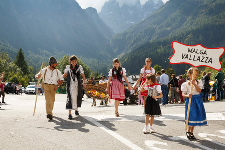 Falcade, Belluno, Italy - September 26, 2015: Se Desmonteghea a great party in Falcade for the livestock returning from the highland pasturesのeditorial素材