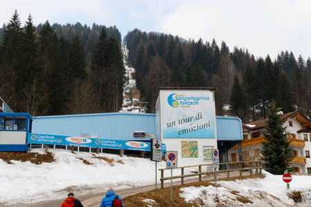 Falcade, Belluno, Italy - March 21, 2015: 4-seater chairlift Molino - Le Buse now removed in the Dolomite Alps ski area San Pellegrinoのeditorial素材