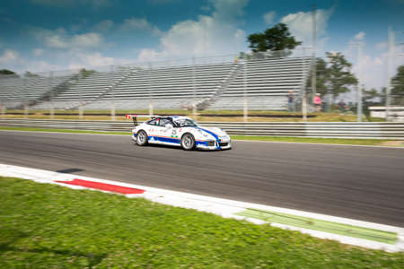 Monza, Italy - May 30, 2015: Porsche 911 GT3 Cup of Antonelli Motorsport team, driven  by AGOSTINI Riccardo during the Porsche Carrera Cup Italia - Race in Autodromo Nazionale di Monza Circuit on May 30, 2015 in Monza, Italy.のeditorial素材