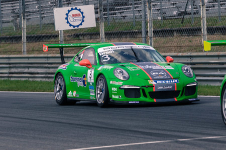 Monza, Italy - May 30, 2015: Porsche 911 GT3 Cup of Dinamic Motorsport team, driven  by DRUDI Mattia...