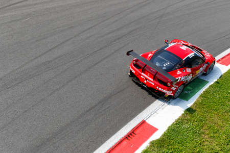 Monza, Italy - May 30, 2015: Ferrari 458 Italia of MP1 Corse team, driven  by DI AMATO Daniele - MUGELLI Massimiliano) during the C.I. Franturismo - Race in Autodromo Nazionale di Monza Circuit on May 30, 2015 in Monza, Italy.のeditorial素材