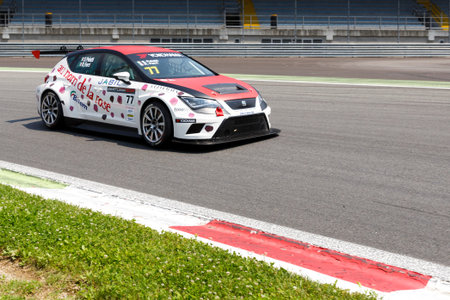 Monza, Italy - May 30, 2015: SEAT Leon Cup Racing of BD Racing Team driven  by NICOLA Baldan - GIACON Kevin  during the Seat Leon Cup - Race in Autodromo Nazionale di Monza Circuit on May 30, 2015 in Monza, Italy.のeditorial素材