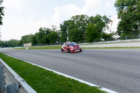 Monza, Italy - May 30, 2015: Fiat 500 Abarth of ROMEO FERRARIS team, driven  by MILANI Matteo - FERRARIS Mario during the C.I. Turismo Endurance - Race in Autodromo Nazionale di Monza Circuit on May 30, 2015 in Monza, Italy.のeditorial素材