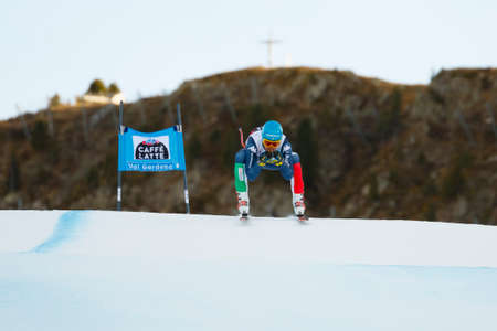 Val Gardena, Italy 18 December 2015. INNERHOFER Christof  (Ita) competing in the Audi FIS Alpine Skiing World Cup Super-G race on the Saslong course in the Dolomite mountain range.のeditorial素材