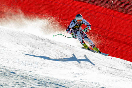 Val Gardena, Italy 19 December 2015.  Kriechmayr Vincent (Aut) competing in the Audi Fis Alpine Skiing World Cup Men's Downhill Race on the Saslong Course in the dolomite mountain rangのeditorial素材