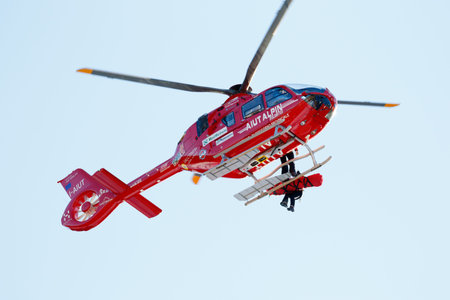 Val Gardena, Italy 19 December 2015. Matthias Mayer of Austria is evacuated by helicopter during the...
