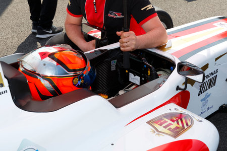 Misano Adriatico, Italy - April 10, 2016: A Tatuus F4 T014 Abarth of Prema Power Team Team, driven...