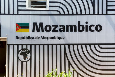 Milan, Italy, 12 August 2015: Detail of the Mozambico pavilion at the exhibition Expo 2015 Italy.のeditorial素材