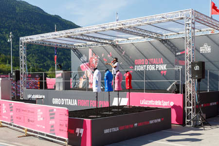 Farra d'Alpago lake Santa Croce, Italy â May 21, 2016: the start of the 99th Tour of Italy 2016 from Farra d'Alpago to Corvara.のeditorial素材