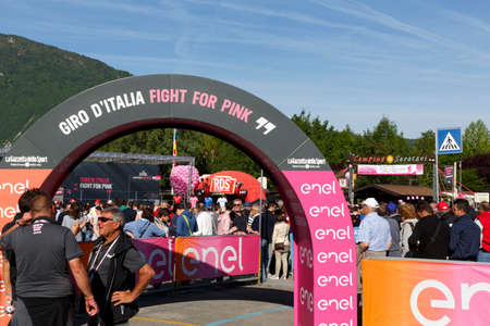 Farra d'Alpago lake Santa Croce, Italy â May 21, 2016: the start of the 99th Tour of Italy 2016 from Farra d'Alpago to Corvara.のeditorial素材