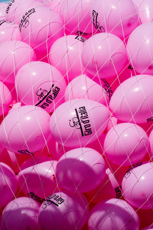 Farra d'Alpago lake Santa Croce, Italy â May 21, 2016: the start of the 99th Tour of Italy 2016 from Farra d'Alpago to Corvara.のeditorial素材