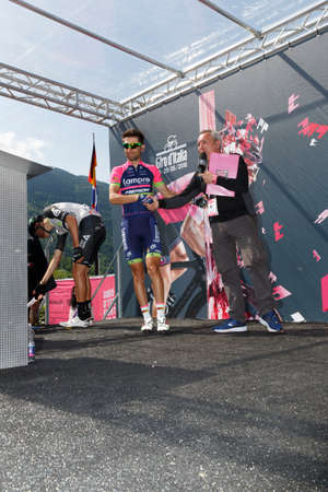 Farra d'Alpago lake Santa Croce, Italy â May 21, 2016: Stage 14 ULISSI Diego of the 99th Tour of Italy 2016 from Farra d'Alpago to Corvara.のeditorial素材