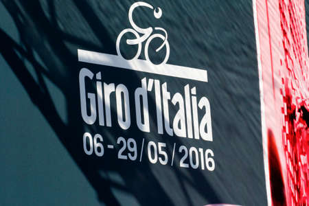 Farra d'Alpago lake Santa Croce, Italy â May 21, 2016: the start of the 99th Tour of Italy 2016 from Farra d'Alpago to Corvara.のeditorial素材