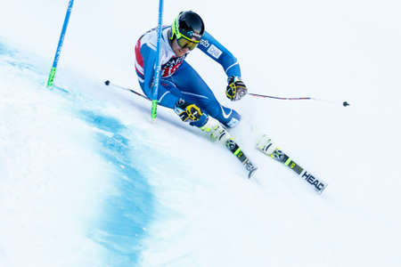 Alta Badia, Italy 20 December 2015.  NETELAND Bjoernar (Nor) competing in the Audi Fis Alpine Skiing World Cup Mens Giant Slalom on the Gran Risa Course in the dolomite mountain range.のeditorial素材