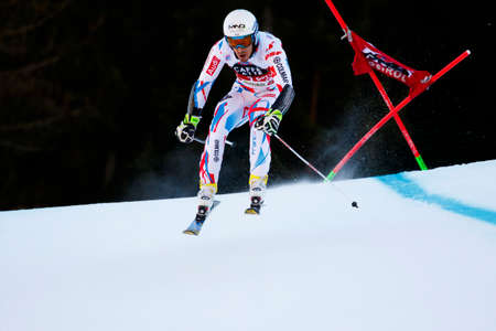 Alta Badia, Italy 20 December 2015.  MUFFAT-JEANDET Victor (Fra) competing in the Audi Fis Alpine Skiing World Cup Menâs Giant Slalom on the Gran Risa Course in the dolomite mountain range.のeditorial素材
