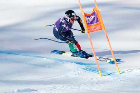 Cortina dâAmpezzo, Italy 23 January 2016. FANCHINI Elena (Ita) competing in the Audi Fis Alpine Skiing World Cup Womenâs downhill Race on the Olympia Course in the dolomite mountain range.のeditorial素材