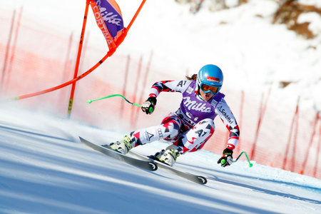 Cortina d'Ampezzo, Italy 23 January 2016. GOERGL Elisabeth (Aut) competing in the Audi FIS Alpine Skiing World Cup Women's Downhill Race on the Olympia Course in the Dolomite mountain range.のeditorial素材