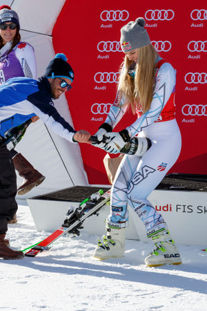 Cortina d'Ampezzo, Italy 23 January 2016. VONN Lindsey (USA) takes 1st place During The Audi FIS Alpine Ski World Cup Women's Downhill Raceのeditorial素材