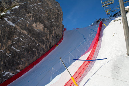 Cortina d'Ampezzo, Italy 24 January 2016. View of the slopes During The Audi FIS Alpine Ski World Cup Women's Downhill Training on on the Olympia Course in the Dolomite mountain range.のeditorial素材