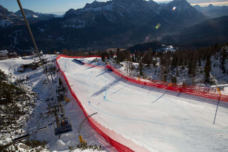Cortina d'Ampezzo, Italy 24 January 2016. View of the slopes During The Audi FIS Alpine Ski World Cup Women's Downhill Training on on the Olympia Course in the Dolomite mountain range.のeditorial素材