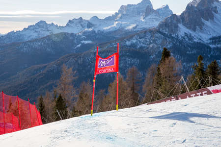 Cortina d'Ampezzo, Italy 24 January 2016. View of the slopes During The Audi FIS Alpine Ski World Cup Women's Downhill Training on on the Olympia Course in the Dolomite mountain range.のeditorial素材