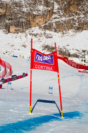 Cortina d'Ampezzo, Italy 24 January 2016. View of the slopes During The Audi FIS Alpine Ski World Cup Women's Downhill Training on on the Olympia Course in the Dolomite mountain range.のeditorial素材