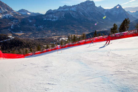 Cortina d'Ampezzo, Italy 24 January 2016. View of the slopes During The Audi FIS Alpine Ski World Cup Women's Downhill Training on on the Olympia Course in the Dolomite mountain range.のeditorial素材