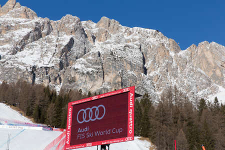 Cortina d'Ampezzo, Italy 24 January 2016. View of the slopes During The Audi FIS Alpine Ski World Cup Women's Downhill Training on on the Olympia Course in the Dolomite mountain range.のeditorial素材