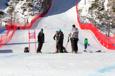 Cortina d'Ampezzo, Italy 24 January 2016. View of the slopes During The Audi FIS Alpine Ski World Cup Women's Downhill Training on on the Olympia Course in the Dolomite mountain range.のeditorial素材