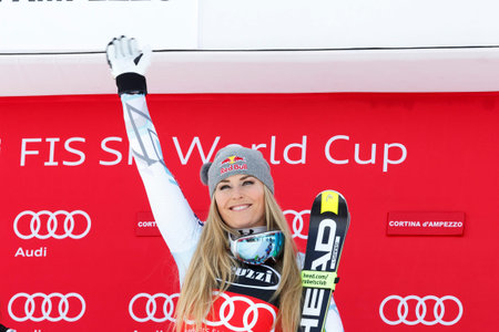Cortina d'Ampezzo, Italy 24 January 2016. VONN Lindsey (USA) takes 1st place During The Audi FIS Alpine Ski World Cup Super Gのeditorial素材