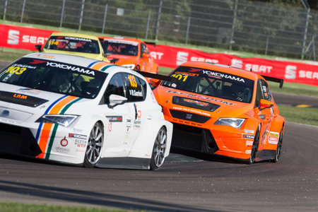 Imola, Italy - September 25, 2016: A Seat Leon Cup Racer of Gruppo Piloti Forlivesi, driven by GIACON Jonathan,  the Seat Leon Cup in Autodromo Enzo & Dino Ferrari , in Imola, Italy.のeditorial素材