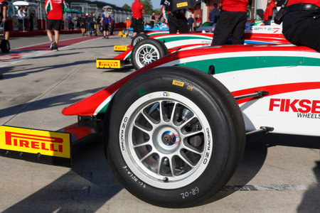 Imola, Italy - September 25, 2016: A Tatuus F4 T014 Abarth of Prema Power Team, driven by Correra...