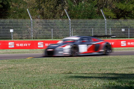 Imola, Italy - September 25, 2016: A Audi R8 LMS  of Audi Sport Italia Team, driven by Mappelli Marco and Albuquerque Filipe,  the C.I. Gran Turismo Super GT3-GT3 in Autodromo Enzo & Dino Ferrari , in Imola, Italy.のeditorial素材