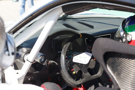 Imola, Italy - September 25, 2016: Cars on track at race of Porsche Carrera Cup Italia car racing in Imola at Enzo & Dino Ferrari Circuit, September 25, 2016, in Imola, Italy.のeditorial素材