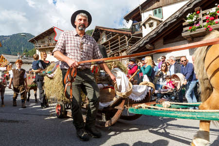 Falcade, Belluno, Italy - September 24, 2016: Se Desmonteghea a great party in Falcade for the livestock returning from the highland pasturesのeditorial素材