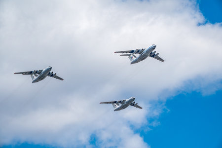 Moscow, Russia - May, 05, 2021: IL-76 A50U Russian Air Forces will fly over Kremlin and red square during the General rehearsal of the parade celebrating Victory Day in Moscowのeditorial素材