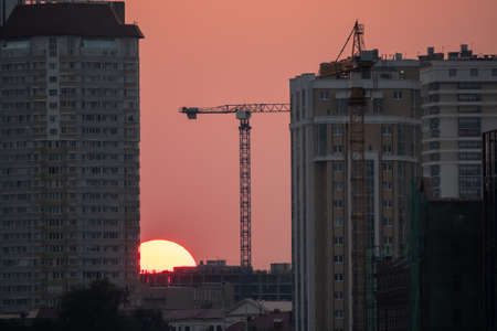 Sunset in summer in the center of the city. Yekaterinburg, Russiaの写真素材