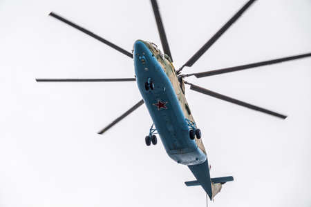 Moscow, Russia - May, 05, 2021: The Mi-26 helicopter flies over Red Square during the parade celebrating Victory Day in Moscowのeditorial素材