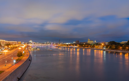 Moscow. The Cathedral of Christ the Savior on the background of the Crimean bridge. The Cathedral of Christ the Savior in Moscow is the Cathedral near the Kremlin on the Moscow river Bank.の写真素材
