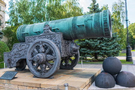 Moscow, Russia - July 25, 2022: King Cannon, Tsar Cannon, in Moscow Kremlin. Famous monument Tsar-pushka or Tsar-cannon in Kremlin park, Moscow, Russiaのeditorial素材