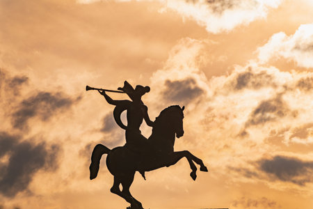Moscow, Russia - July 31, 2022: Bronze Monument of the Herald of Victory in Victory Park, Moscow. Monument on Poklonnaya hill, Victory Park in Moscowのeditorial素材