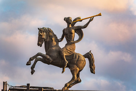 Moscow, Russia - July 31, 2022: Bronze Monument of the Herald of Victory in Victory Park, Moscow. Monument on Poklonnaya hill, Victory Park in Moscowのeditorial素材