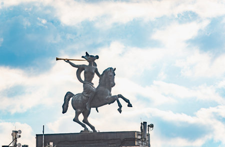 Moscow, Russia - July 31, 2022: Bronze Monument of the Herald of Victory in Victory Park, Moscow. Monument on Poklonnaya hill, Victory Park in Moscowのeditorial素材